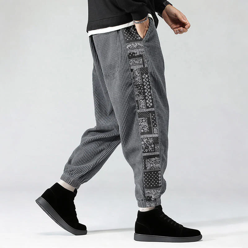 Pantaloni da uomo in velluto a coste con tasche, gamba dritta, lunghezza caviglia, motivo paisley, modello Buddha Stones Fall Solid - Image 22
