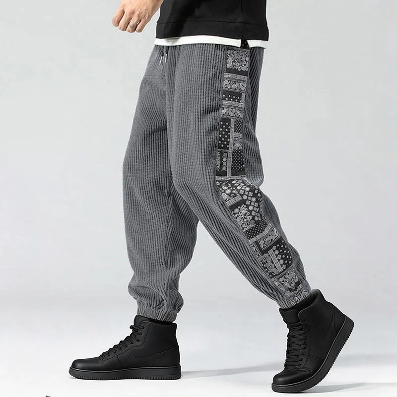 Pantaloni da uomo in velluto a coste con tasche, gamba dritta, lunghezza caviglia, motivo paisley, modello Buddha Stones Fall Solid - Image 25