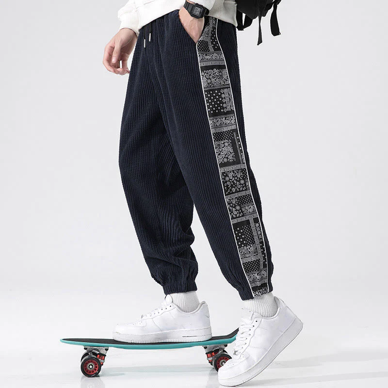 Pantaloni da uomo in velluto a coste con tasche, gamba dritta, lunghezza caviglia, motivo paisley, modello Buddha Stones Fall Solid - Image 8