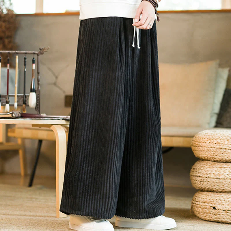 Pantaloni da uomo in velluto a coste di cotone a gamba larga con coulisse e tasche Buddha Stones Commute - Image 4