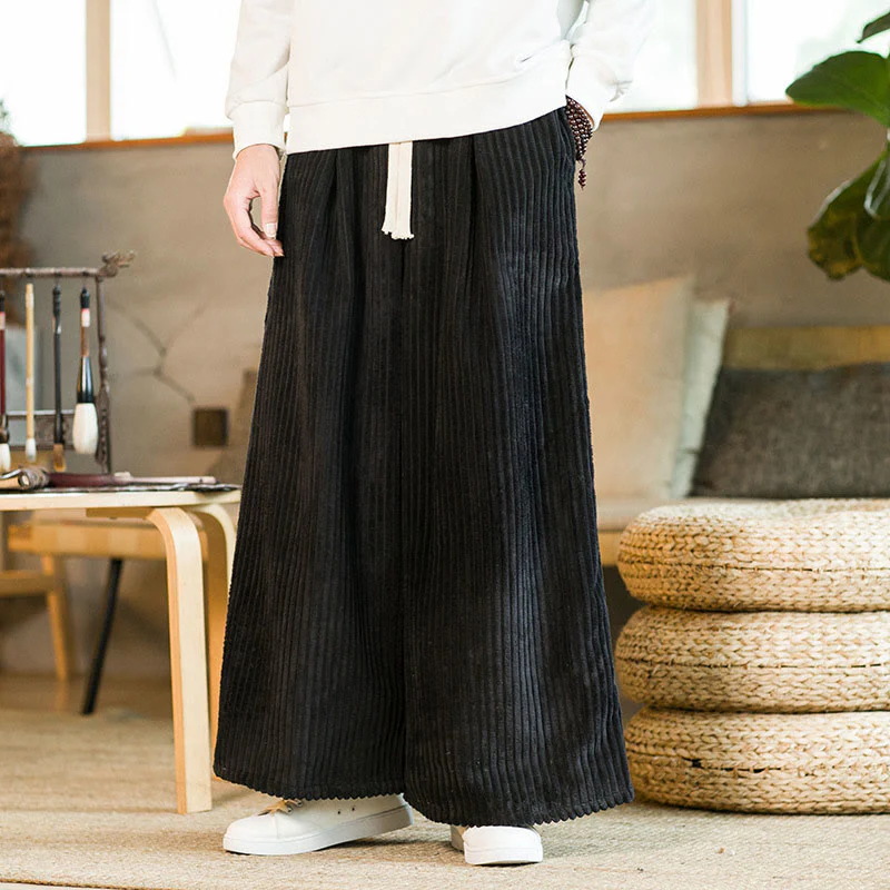 Pantaloni da uomo in velluto a coste di cotone a gamba larga con coulisse e tasche Buddha Stones Commute - Image 6