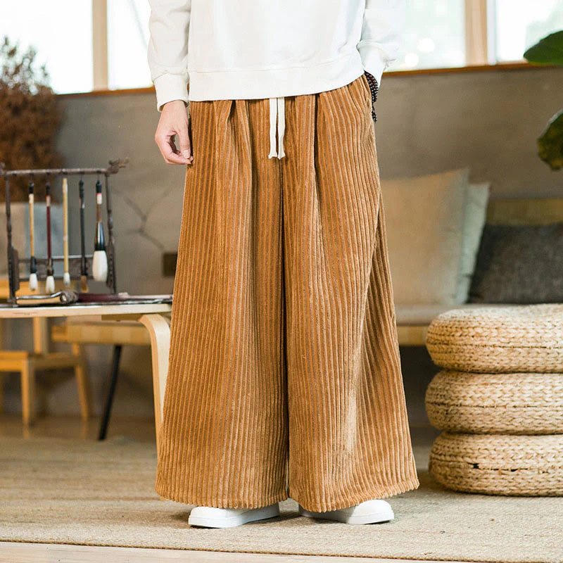 Pantaloni da uomo in velluto a coste di cotone a gamba larga con coulisse e tasche Buddha Stones Commute - Image 7