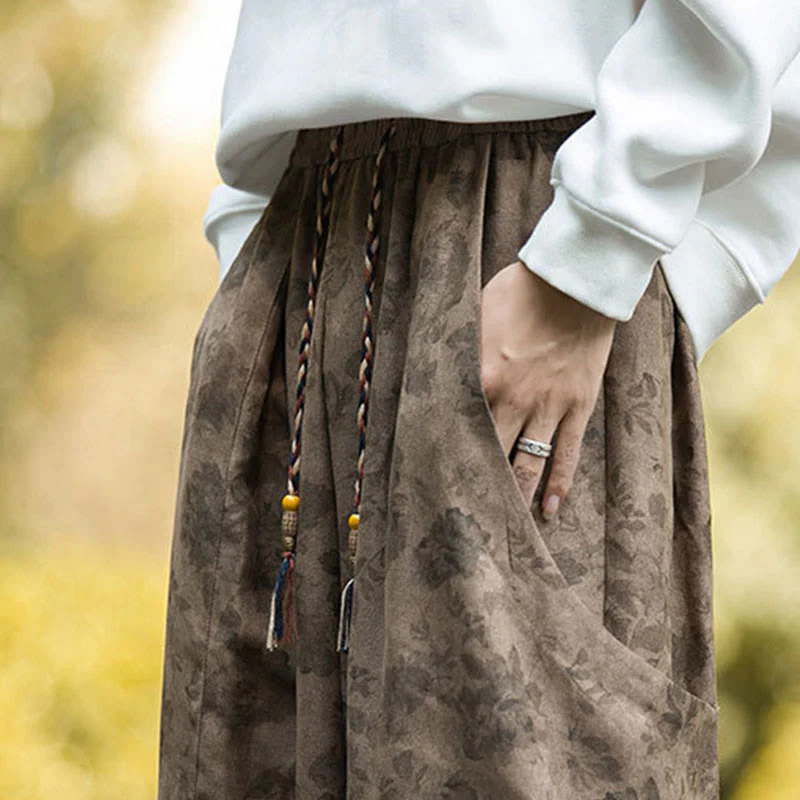 Pantaloni da uomo in velluto a coste di cotone casual con fiori Buddha Stones e grandi tasche - Image 11