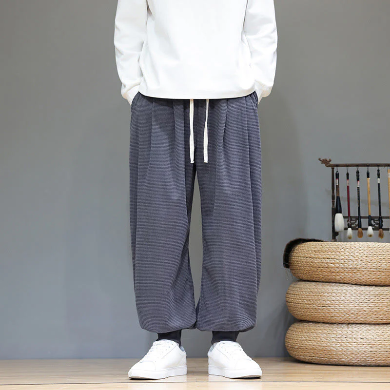 Pantaloni da uomo in velluto a coste di cotone con coulisse, modello semplice, modello Buddha Stones Fall Plain con tasche - Image 2