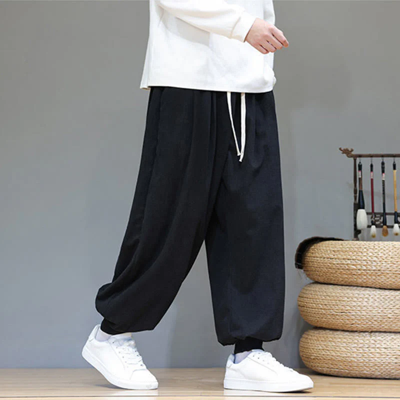 Pantaloni da uomo in velluto a coste di cotone con coulisse, modello semplice, modello Buddha Stones Fall Plain con tasche - Image 34