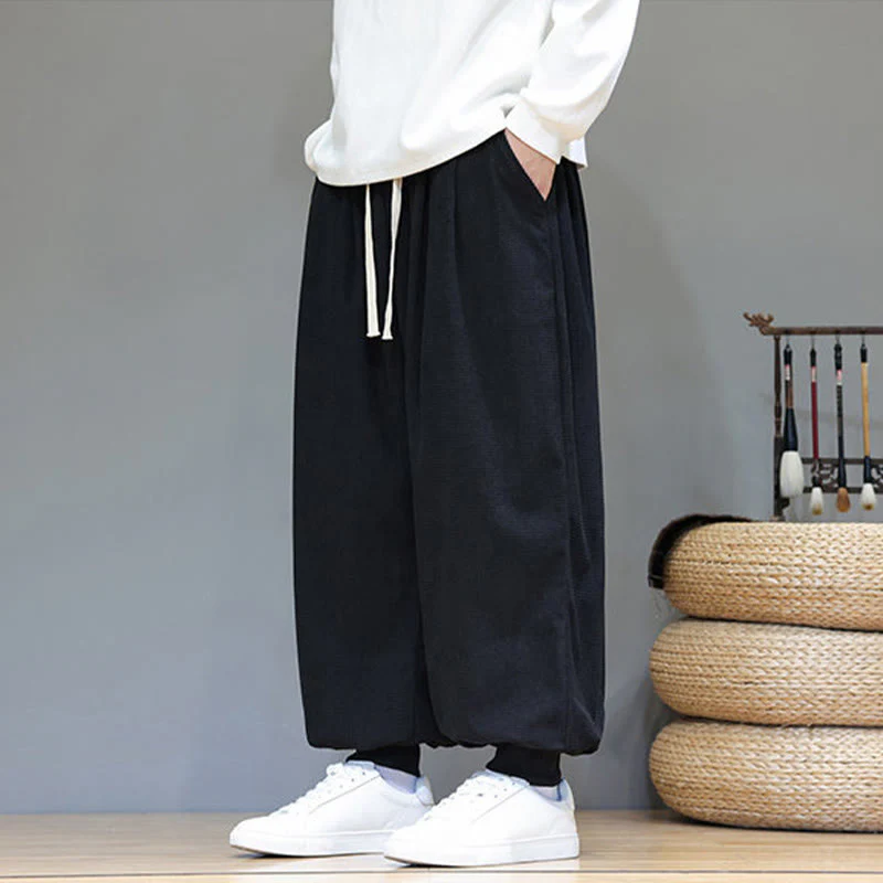 Pantaloni da uomo in velluto a coste di cotone con coulisse, modello semplice, modello Buddha Stones Fall Plain con tasche - Image 35