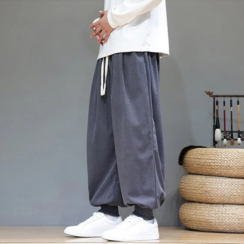 Pantaloni da uomo in velluto a coste di cotone con coulisse, modello semplice, modello Buddha Stones Fall Plain con tasche - Image 4
