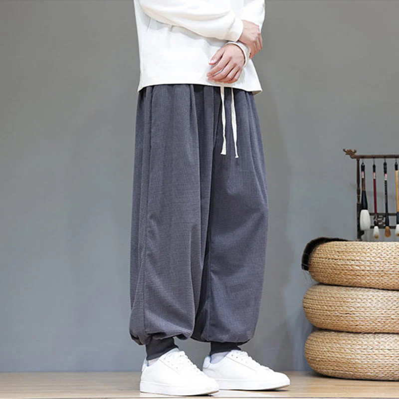 Pantaloni da uomo in velluto a coste di cotone con coulisse, modello semplice, modello Buddha Stones Fall Plain con tasche - Image 5