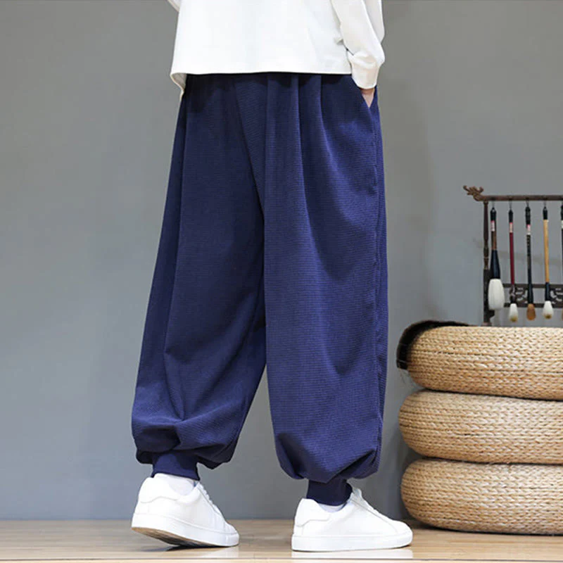 Pantaloni da uomo in velluto a coste di cotone con coulisse, modello semplice, modello Buddha Stones Fall Plain con tasche - Image 55