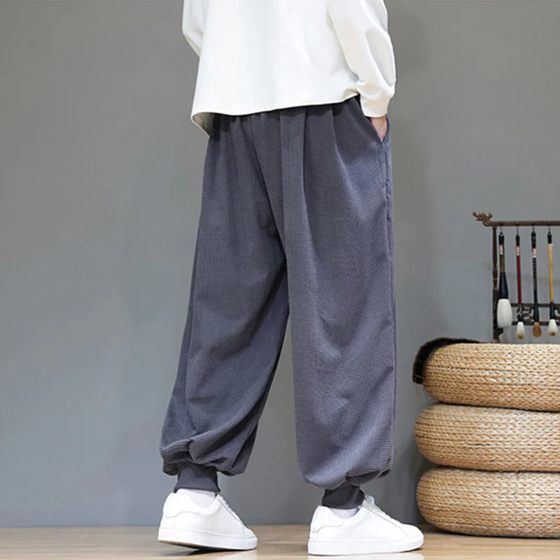 Pantaloni da uomo in velluto a coste di cotone con coulisse, modello semplice, modello Buddha Stones Fall Plain con tasche - Image 7
