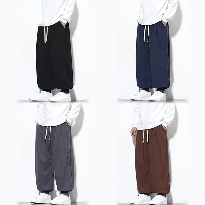 Pantaloni da uomo in velluto a coste di cotone con coulisse, modello semplice, modello Buddha Stones Fall Plain con tasche - Image 74