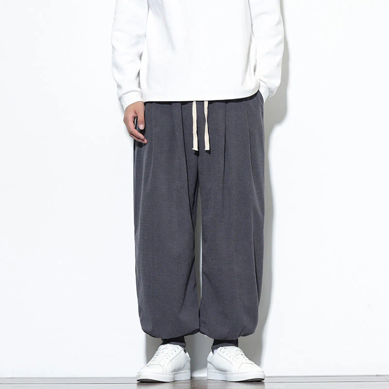 Pantaloni da uomo in velluto a coste di cotone con coulisse, modello semplice, modello Buddha Stones Fall Plain con tasche - Image 9