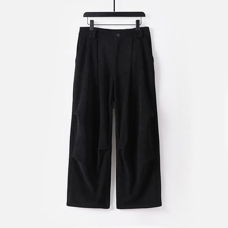 Pantaloni da uomo in velluto a coste di cotone con elastico in vita, gamba larga, tasche e bottoni invernali con cerniera Buddha Stones - Image 11