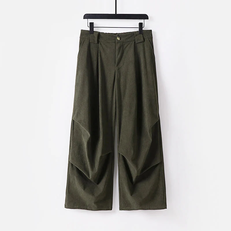 Pantaloni da uomo in velluto a coste di cotone con elastico in vita, gamba larga, tasche e bottoni invernali con cerniera Buddha Stones - Image 12