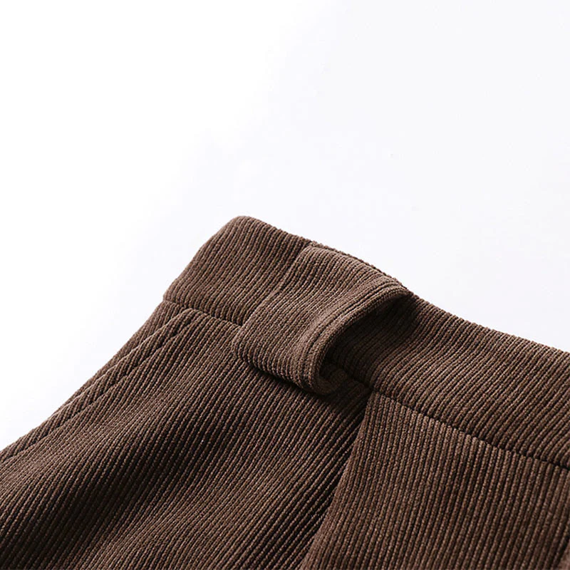 Pantaloni da uomo in velluto a coste di cotone con elastico in vita, gamba larga, tasche e bottoni invernali con cerniera Buddha Stones - Image 6
