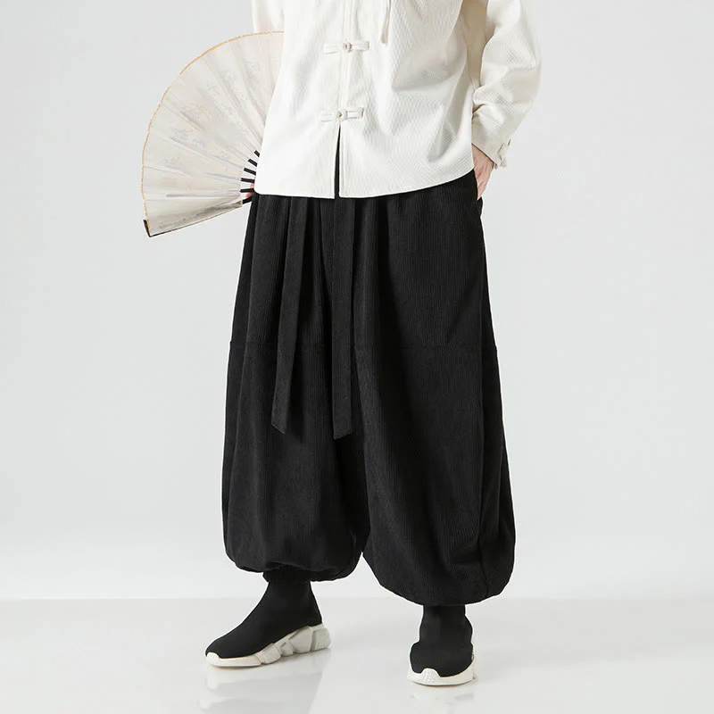 Pantaloni da uomo in velluto a coste di puro cotone con tasche, modello Harem, tinta unita, invernali, Buddha Stones - Image 10