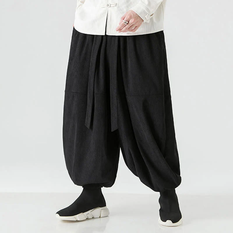 Pantaloni da uomo in velluto a coste di puro cotone con tasche, modello Harem, tinta unita, invernali, Buddha Stones - Image 13