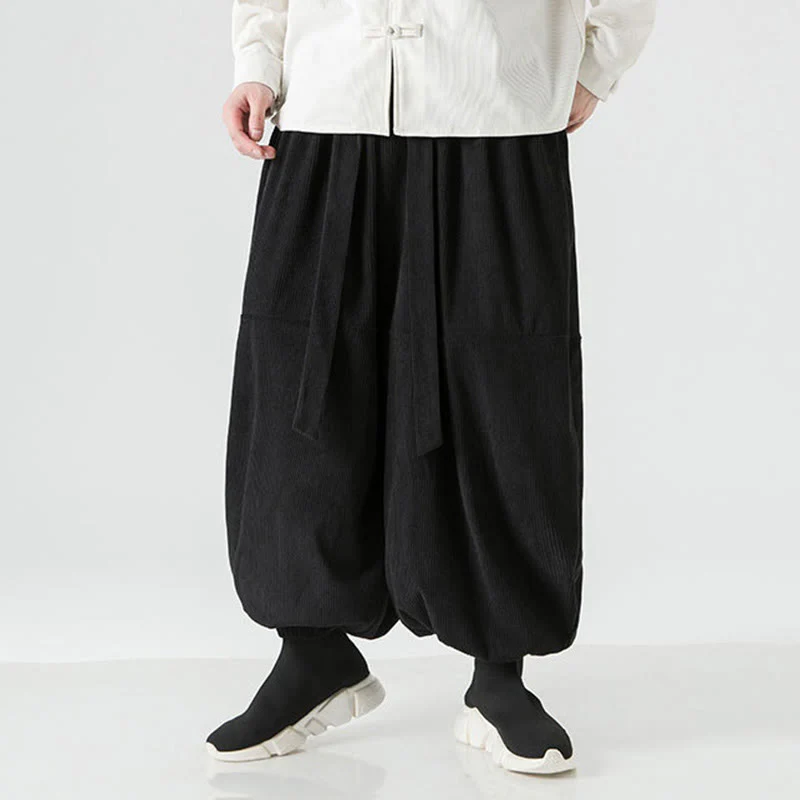 Pantaloni da uomo in velluto a coste di puro cotone con tasche, modello Harem, tinta unita, invernali, Buddha Stones - Image 14