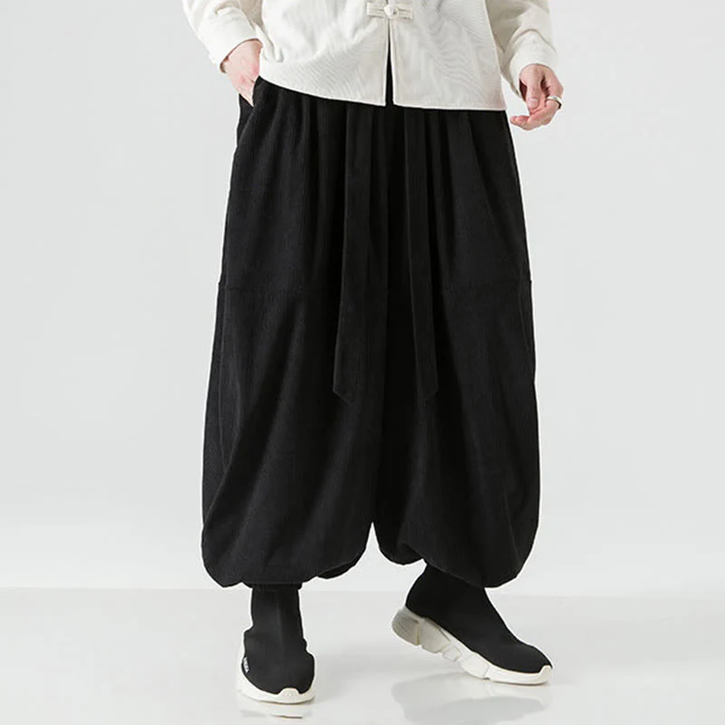 Pantaloni da uomo in velluto a coste di puro cotone con tasche, modello Harem, tinta unita, invernali, Buddha Stones - Image 15