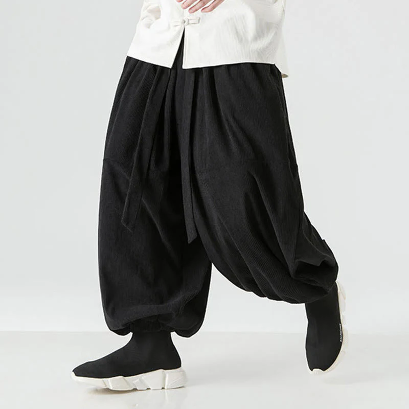 Pantaloni da uomo in velluto a coste di puro cotone con tasche, modello Harem, tinta unita, invernali, Buddha Stones - Image 17