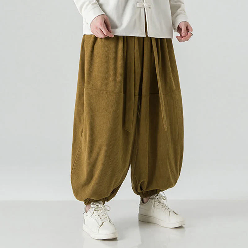 Pantaloni da uomo in velluto a coste di puro cotone con tasche, modello Harem, tinta unita, invernali, Buddha Stones - Image 23