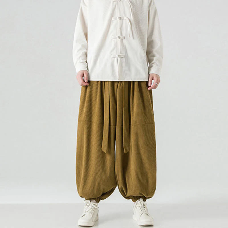 Pantaloni da uomo in velluto a coste di puro cotone con tasche, modello Harem, tinta unita, invernali, Buddha Stones - Image 25