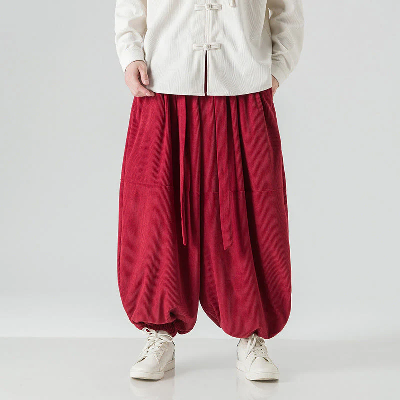 Pantaloni da uomo in velluto a coste di puro cotone con tasche, modello Harem, tinta unita, invernali, Buddha Stones - Image 26