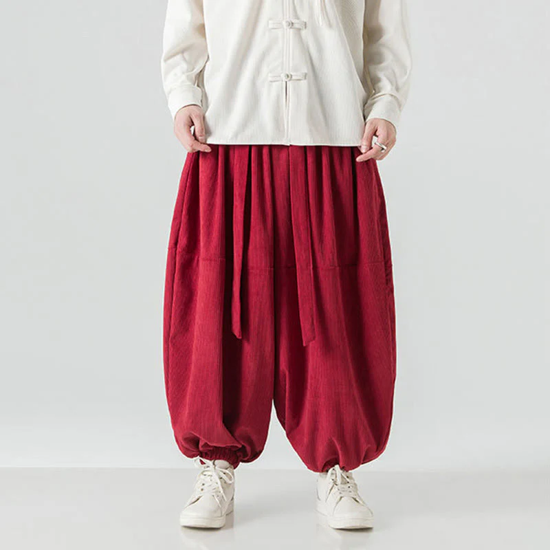 Pantaloni da uomo in velluto a coste di puro cotone con tasche, modello Harem, tinta unita, invernali, Buddha Stones - Image 31