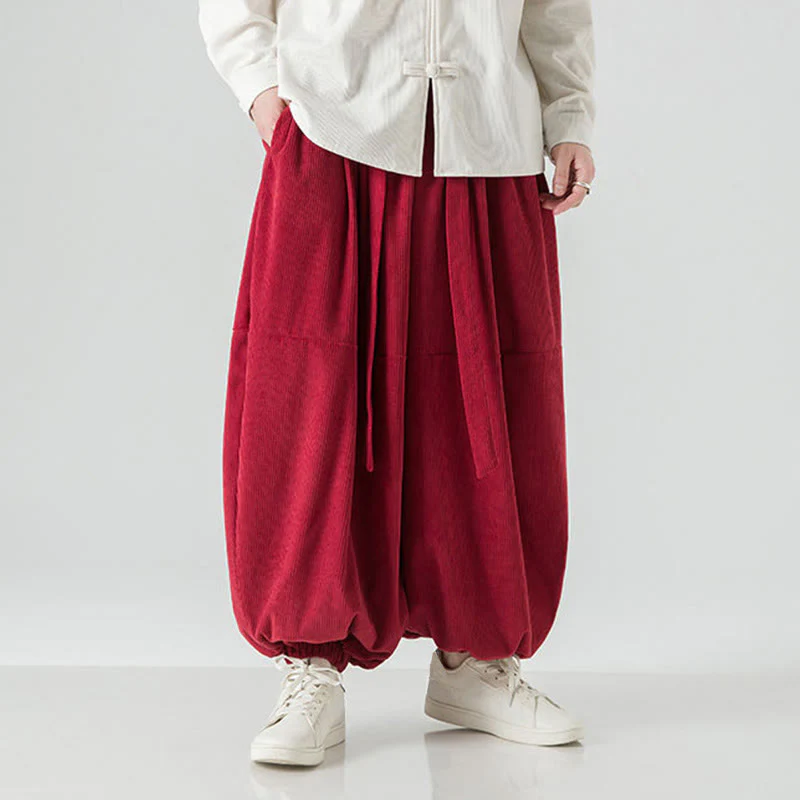 Pantaloni da uomo in velluto a coste di puro cotone con tasche, modello Harem, tinta unita, invernali, Buddha Stones - Image 32