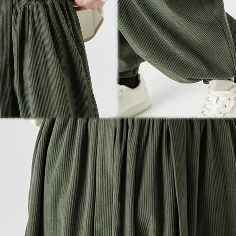 Pantaloni da uomo in velluto a coste di puro cotone con tasche, modello Harem, tinta unita, invernali, Buddha Stones - Image 9