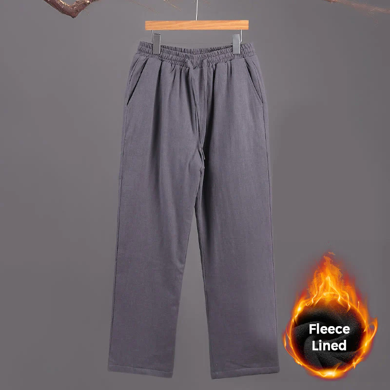 Pantaloni da uomo invernali in lino con coulisse e fodera in pile Buddha Stones con tasche - Image 12