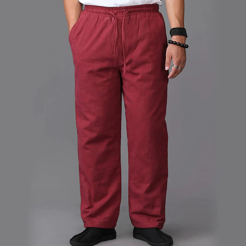 Pantaloni da uomo invernali in lino con coulisse e fodera in pile Buddha Stones con tasche - Image 16
