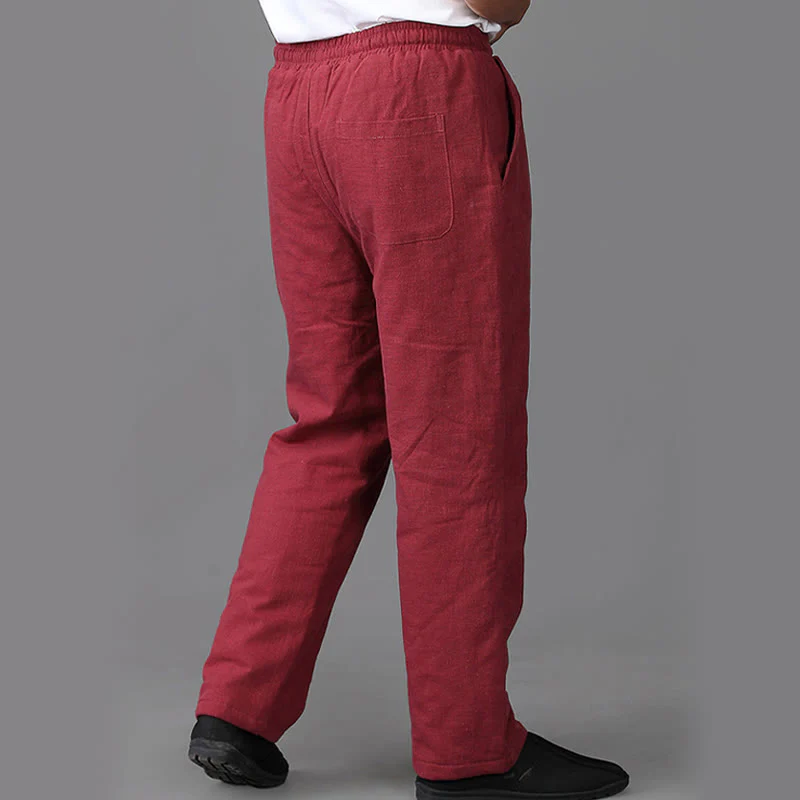Pantaloni da uomo invernali in lino con coulisse e fodera in pile Buddha Stones con tasche - Image 17