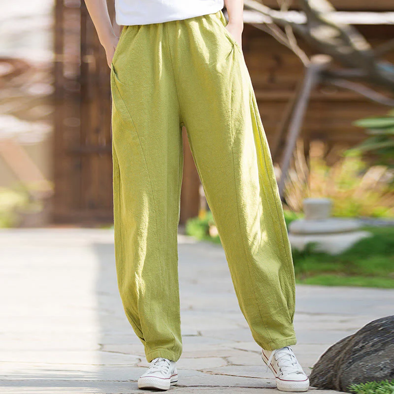Pantaloni da yoga casual in lino e cotone ramiè Buddha Stones con tasche - Image 5