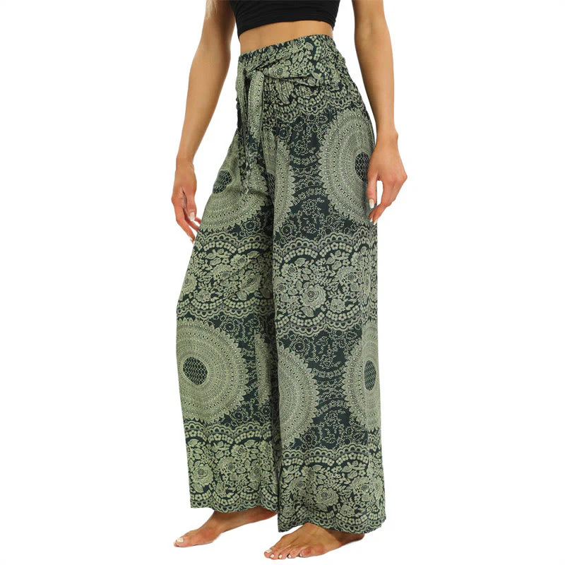 Pantaloni da yoga da donna con lacci Boho e gamba larga Buddha Stones - Image 10