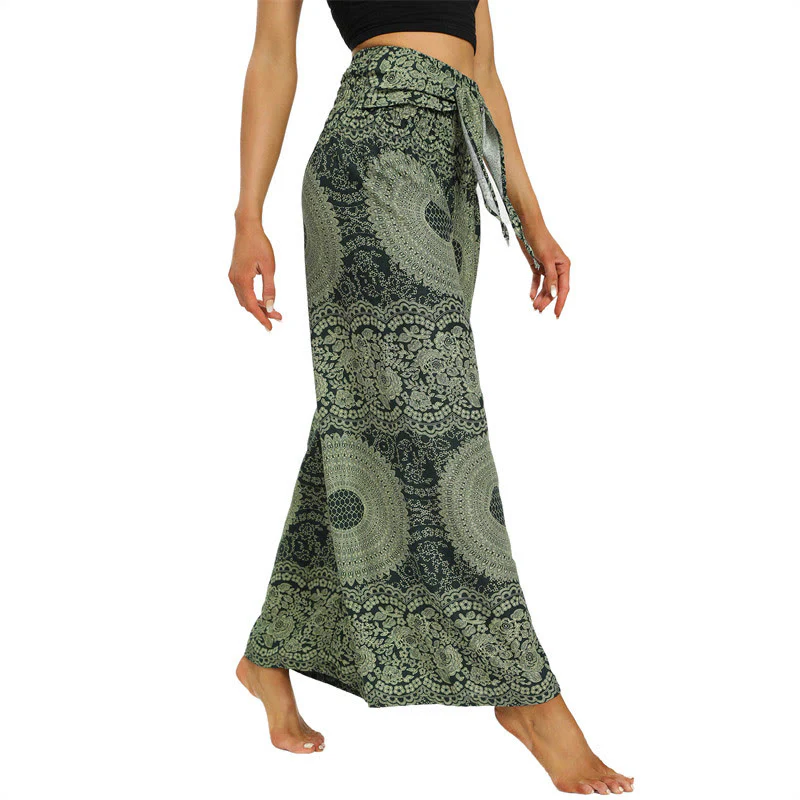 Pantaloni da yoga da donna con lacci Boho e gamba larga Buddha Stones - Image 11