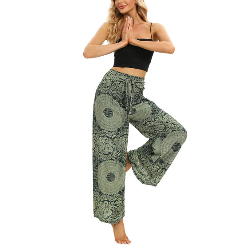 Pantaloni da yoga da donna con lacci Boho e gamba larga Buddha Stones - Image 14
