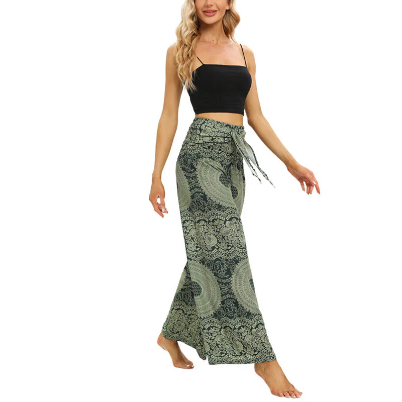Pantaloni da yoga da donna con lacci Boho e gamba larga Buddha Stones - Image 15