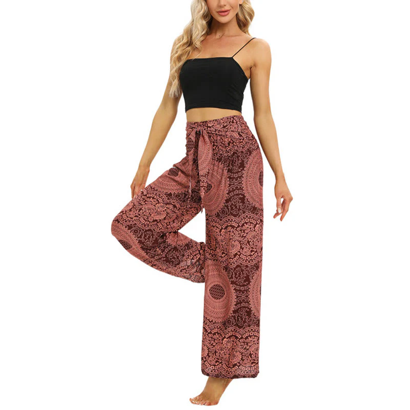Pantaloni da yoga da donna con lacci Boho e gamba larga Buddha Stones - Image 5