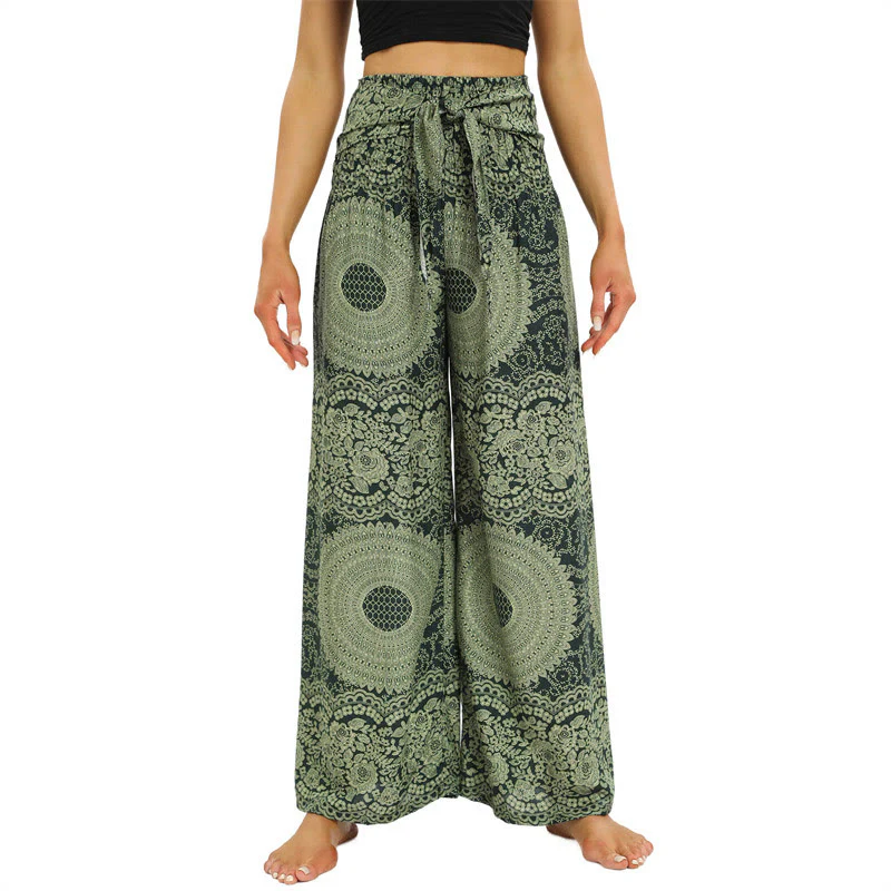 Pantaloni da yoga da donna con lacci Boho e gamba larga Buddha Stones - Image 9