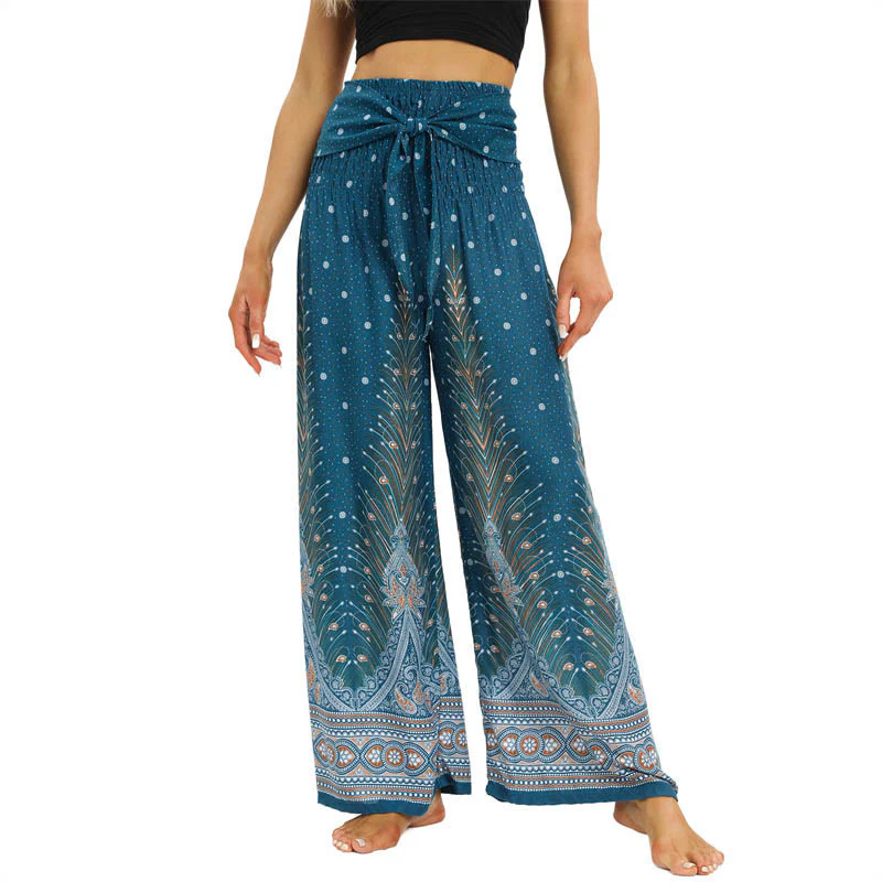 Pantaloni da yoga da donna con lacci e piume di pavone Boho Buddha Stones - Image 10