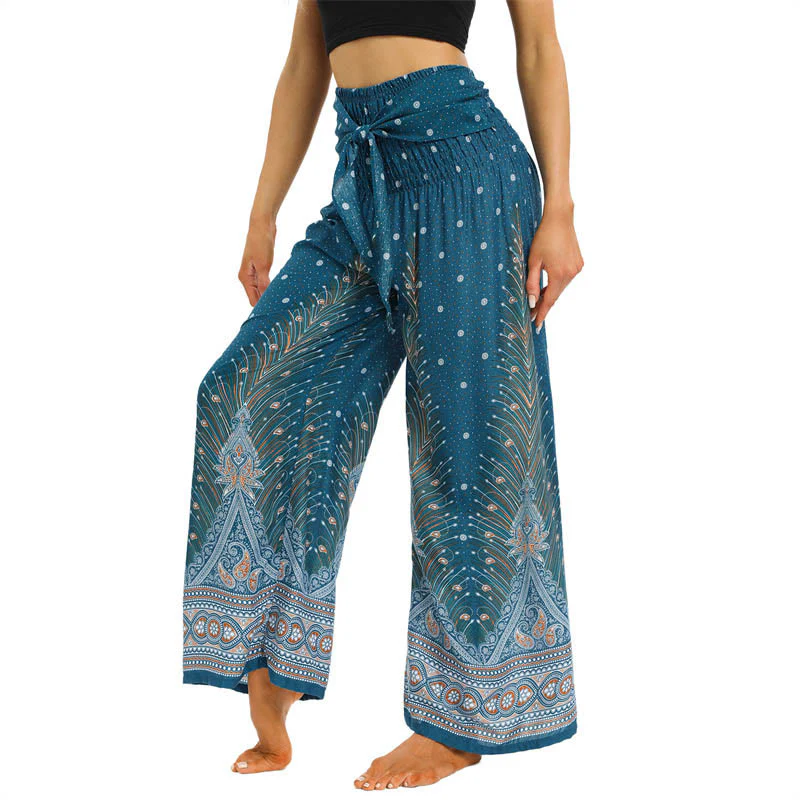 Pantaloni da yoga da donna con lacci e piume di pavone Boho Buddha Stones - Image 11