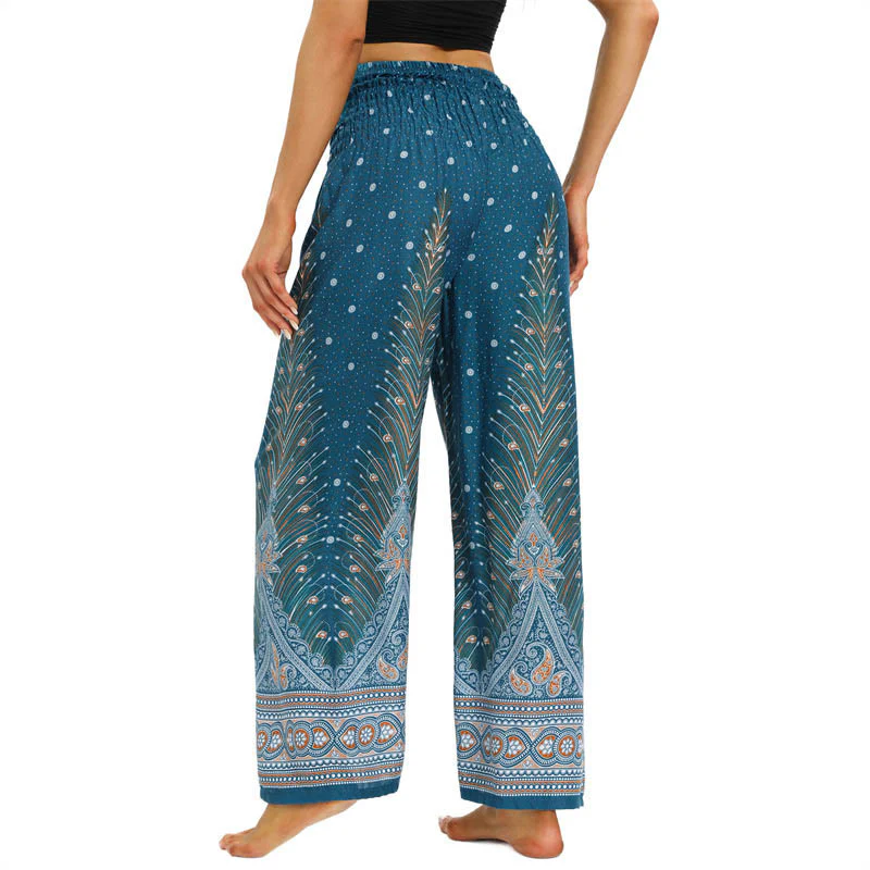 Pantaloni da yoga da donna con lacci e piume di pavone Boho Buddha Stones - Image 12