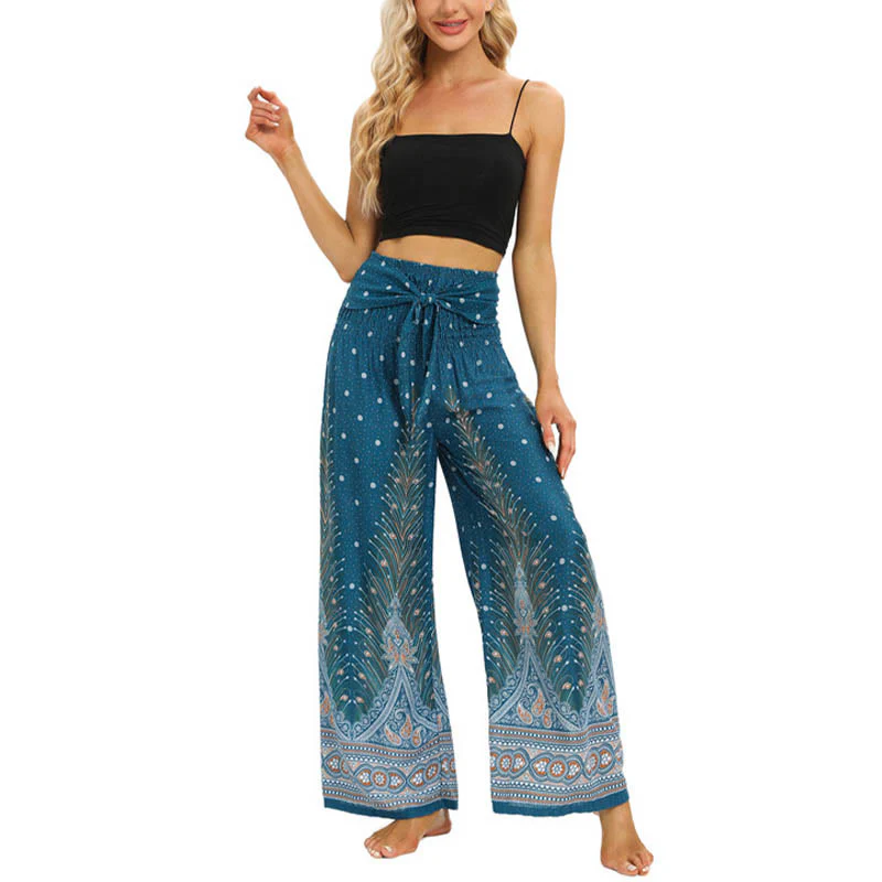 Pantaloni da yoga da donna con lacci e piume di pavone Boho Buddha Stones - Image 13