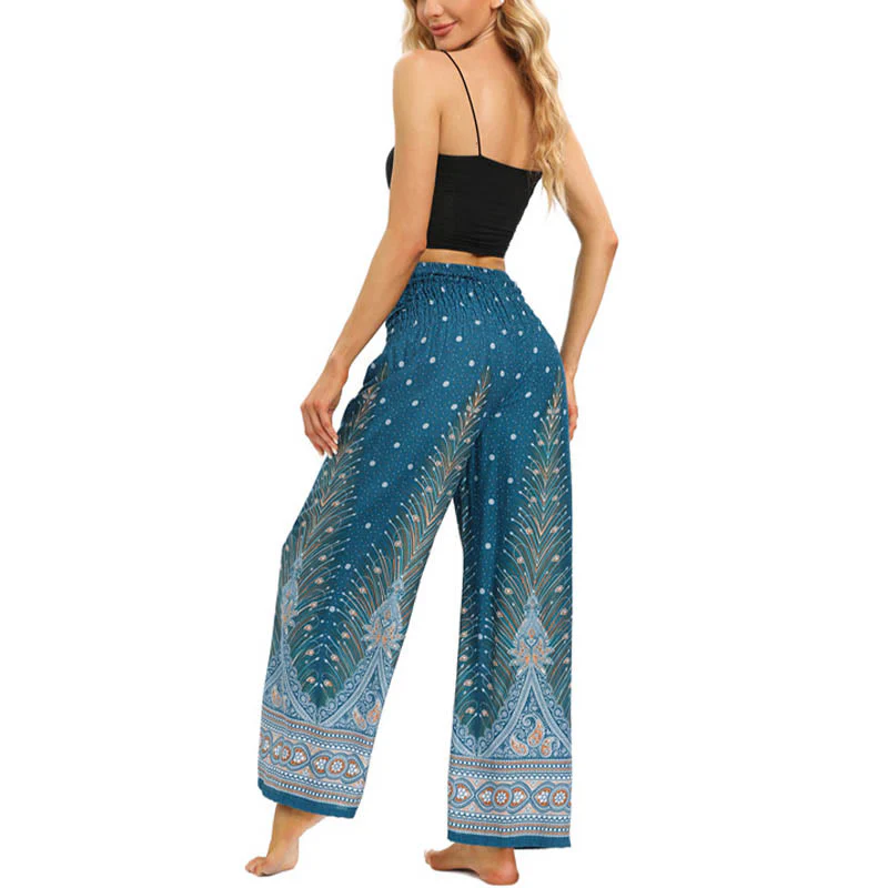 Pantaloni da yoga da donna con lacci e piume di pavone Boho Buddha Stones - Image 14