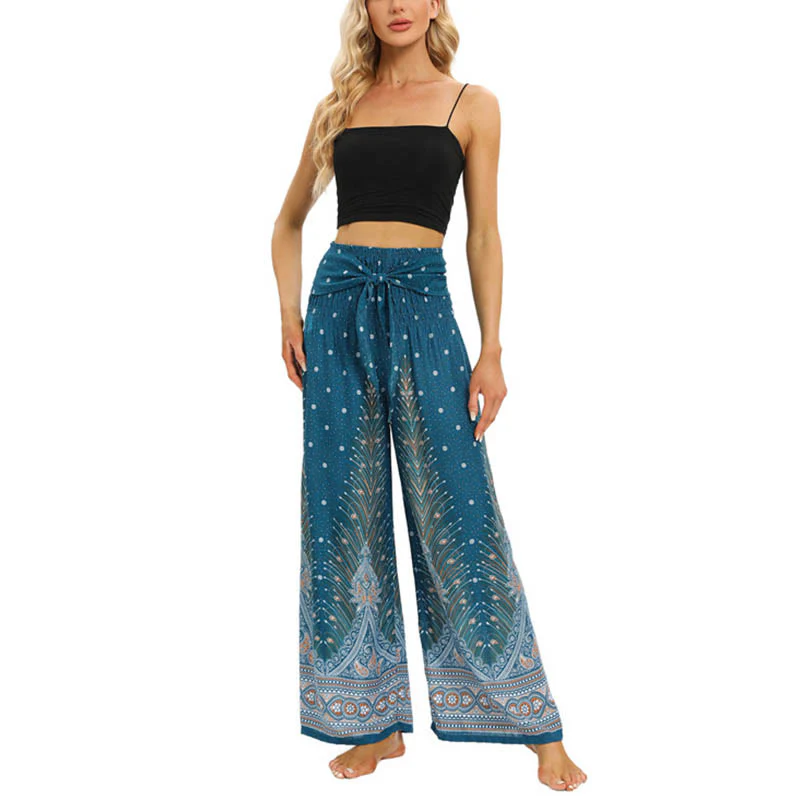 Pantaloni da yoga da donna con lacci e piume di pavone Boho Buddha Stones - Image 16
