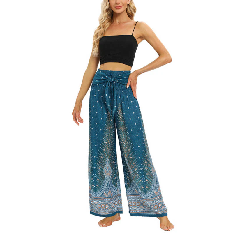 Pantaloni da yoga da donna con lacci e piume di pavone Boho Buddha Stones - Image 17