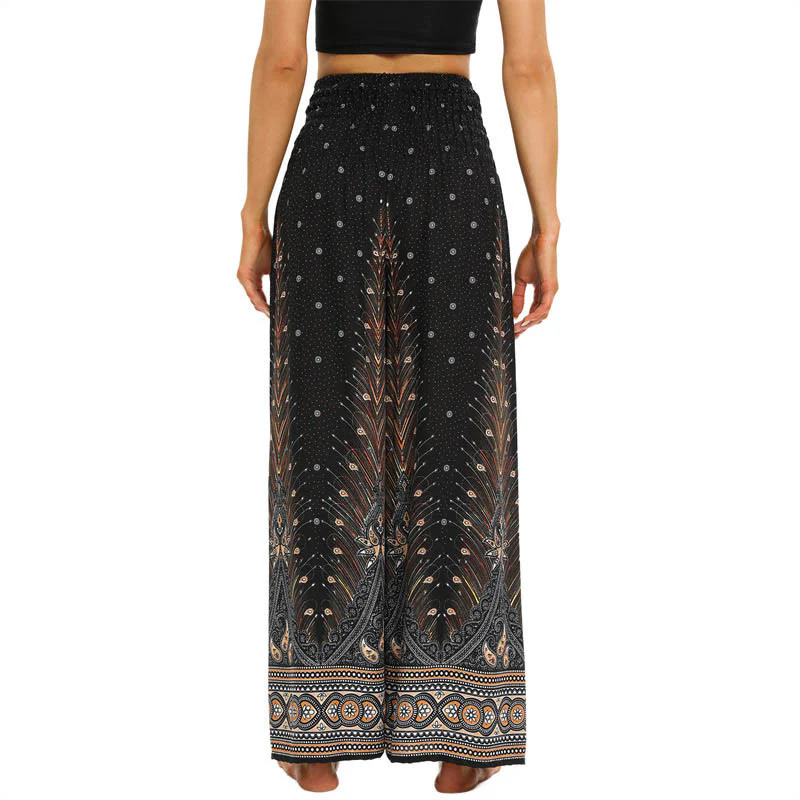 Pantaloni da yoga da donna con lacci e piume di pavone Boho Buddha Stones - Image 4