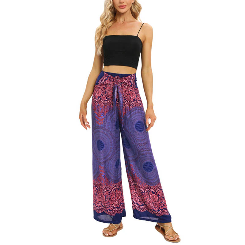 Pantaloni da yoga da donna con lacci e stampa floreale con bussola bohémien Buddha Stones - Image 14