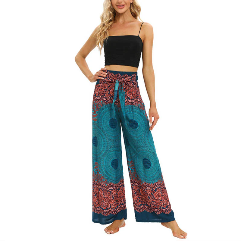Pantaloni da yoga da donna con lacci e stampa floreale con bussola bohémien Buddha Stones - Image 4